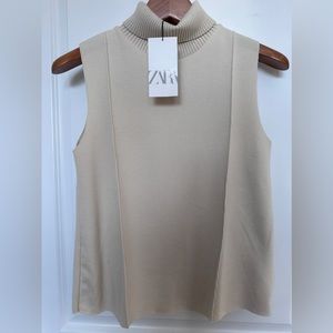 Zara Cream Sleeveless Turtleneck New with Tags Size M